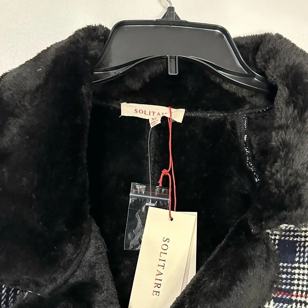 Solitaire Twill & Faux Fur Convertible Faux Sherpa Lined Pocket Jacket Belt Coat - Picture 2 of 7
